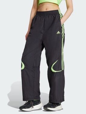 Adidas Women Black Joggers with Neon Green Stripes